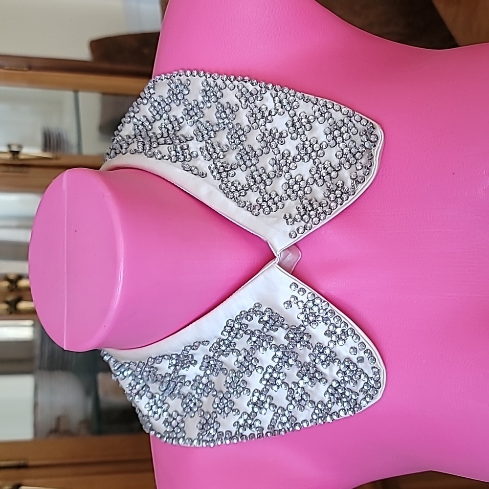 Embellished Detachable Collar Cream Bling Rhinestone